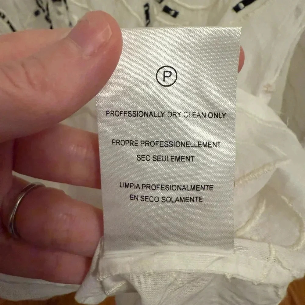 Amit Aggarwal Anthropologie Ramona Embroidered White Babydoll Top SIZE XSMALL - Picture 9 of 13